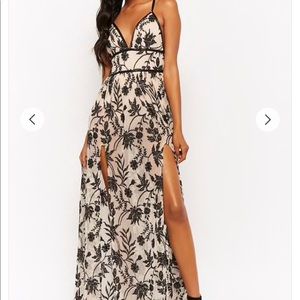 Floral Mesh Overlay Bodysuit Gown